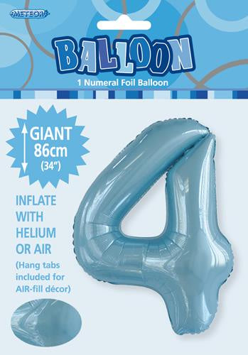 Giant Light Blue Number 4 86cm 34” Foil Balloon